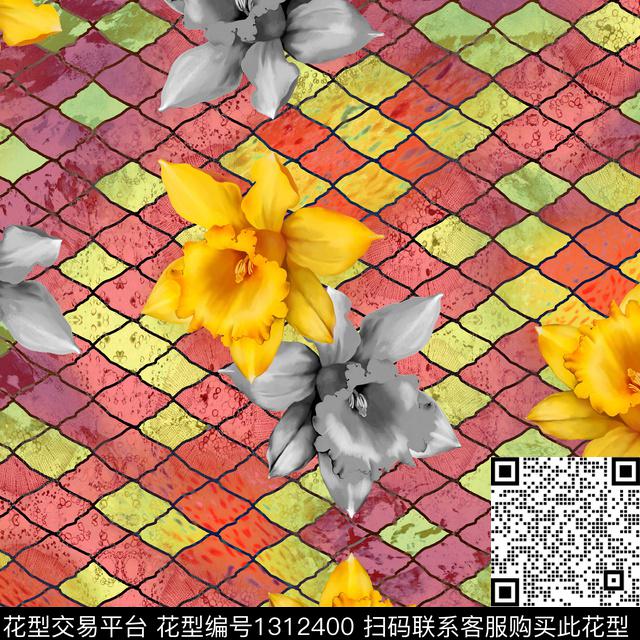 纸印花几何格子数码印花华亿平台下载（图片编号: 1312400） - 瓦栏（Walan）