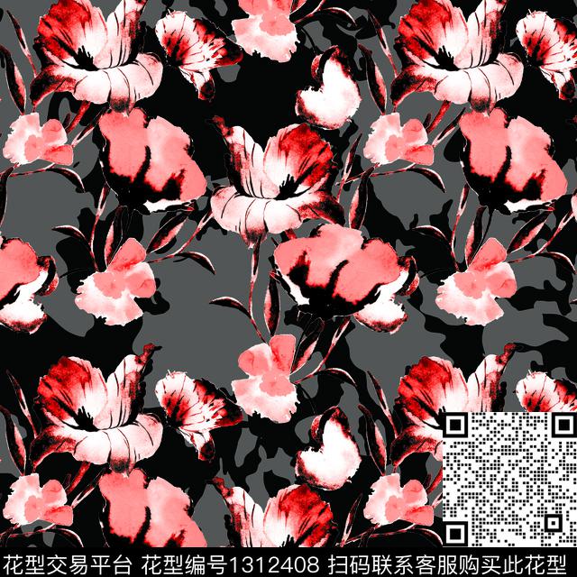 纸印花花卉大牌风数码印花华亿平台下载（图片编号: 1312408） - 瓦栏（Walan）