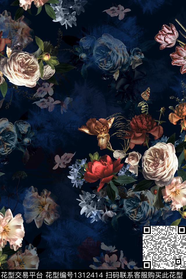 女装花卉旗袍数码印花华亿平台下载（图片编号: 1312414） - 瓦栏（Walan）