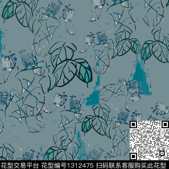 中国风小碎花男装休闲花卉数码印花华亿平台下载（图片编号: 1312475） - 瓦栏（Walan）