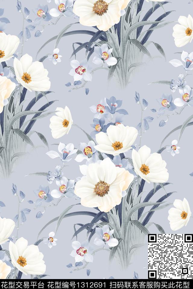 水彩复古花卉数码印花华亿平台下载（图片编号: 1312691） - 瓦栏（Walan）