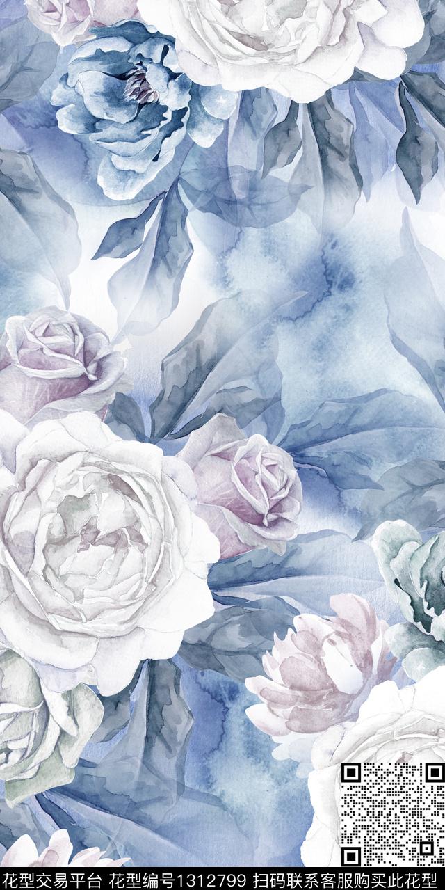 定位花玫瑰花花卉数码印花华亿平台下载（图片编号: 1312799） - 瓦栏（Walan）