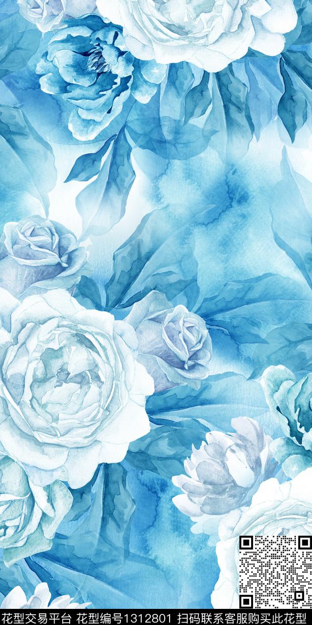 定位花玫瑰花花卉数码印花华亿平台下载（图片编号: 1312801） - 瓦栏（Walan）