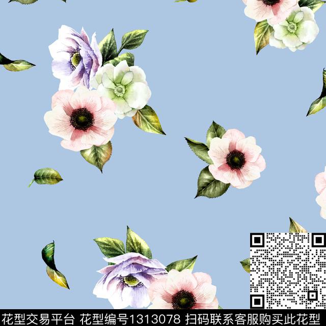 绿植树叶花卉天蓝底数码印花华亿平台下载（图片编号: 1313078） - 瓦栏（Walan）