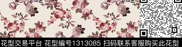 绿植树叶玫瑰花花卉传统印花华亿平台下载（图片编号: 1313085） - 瓦栏（Walan）