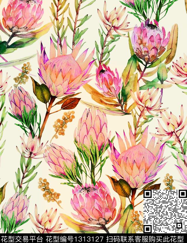 趋势华亿平台花卉抽象数码印花华亿平台下载（图片编号: 1313127） - 瓦栏（Walan）