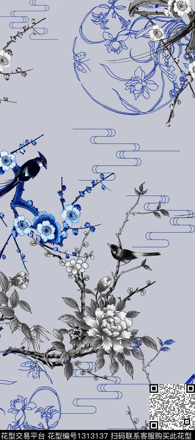 花卉旗袍真丝数码印花华亿平台下载（图片编号: 1313137） - 瓦栏（Walan）
