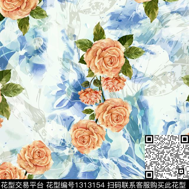 清爽底花卉女装花卉数码印花华亿平台下载（图片编号: 1313154） - 瓦栏（Walan）