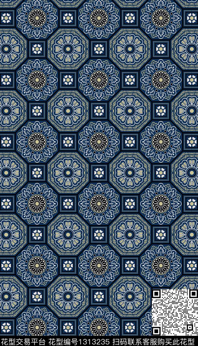 民族风满版散花抽象传统印花华亿平台下载（图片编号: 1313235） - 瓦栏（Walan）