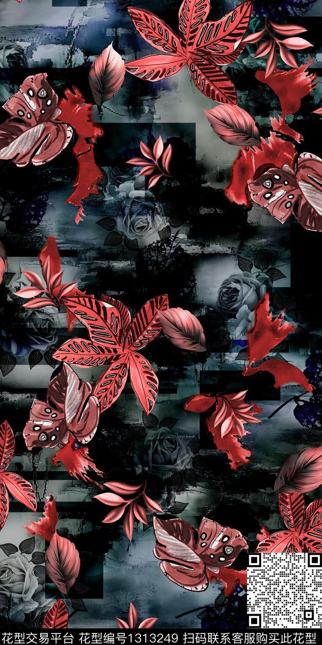 植物雕印华亿平台抽象数码印花华亿平台下载（图片编号: 1313249） - 瓦栏（Walan）