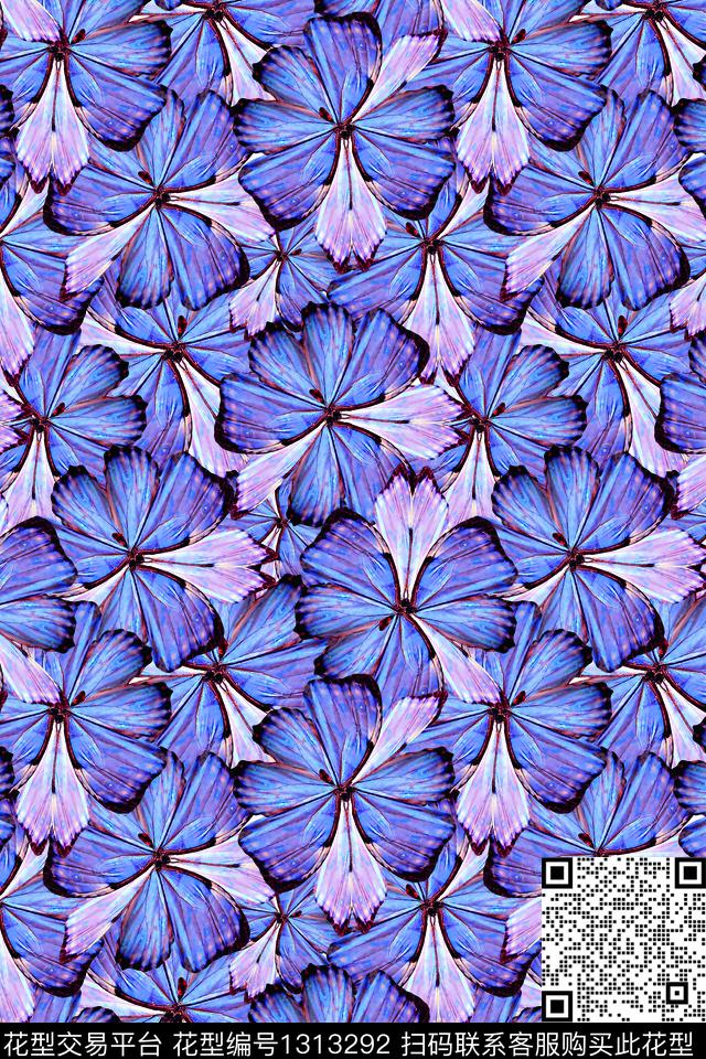 文艺花卉蝴蝶春夏华亿平台数码印花华亿平台下载（图片编号: 1313292） - 瓦栏（Walan）