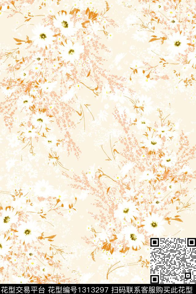 花卉大牌风小雏菊数码印花华亿平台下载（图片编号: 1313297） - 瓦栏（Walan）