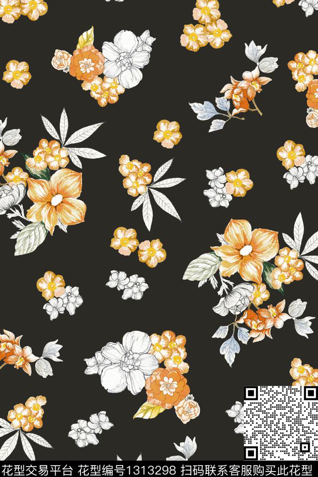 花卉大牌风小清新数码印花华亿平台下载（图片编号: 1313298） - 瓦栏（Walan）