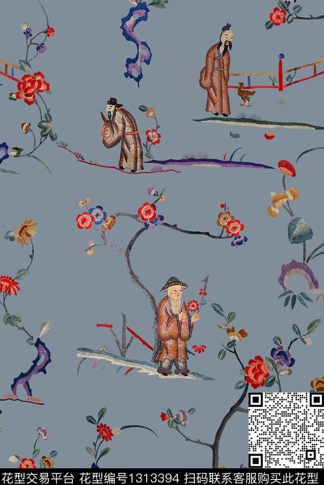 中老年中国风绣花华亿平台数码印花华亿平台下载（图片编号: 1313394） - 瓦栏（Walan）