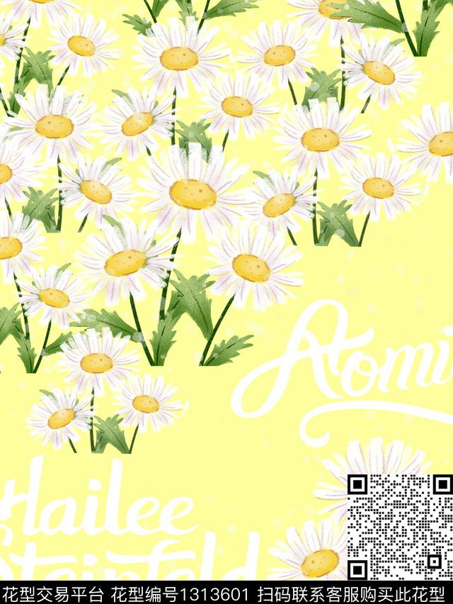 文字花卉蜡笔数码印花华亿平台下载（图片编号: 1313601） - 瓦栏（Walan）