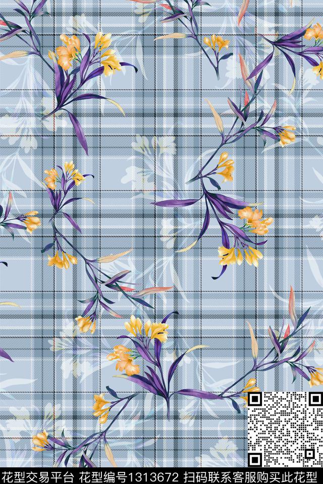 格子花卉小碎花数码印花华亿平台下载（图片编号: 1313672） - 瓦栏（Walan）