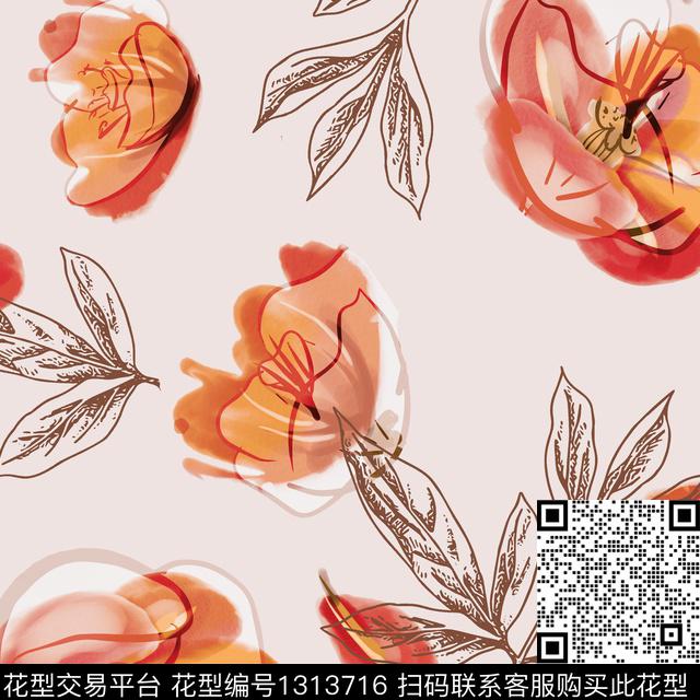 数码华亿平台花卉大牌风数码印花华亿平台下载（图片编号: 1313716） - 瓦栏（Walan）