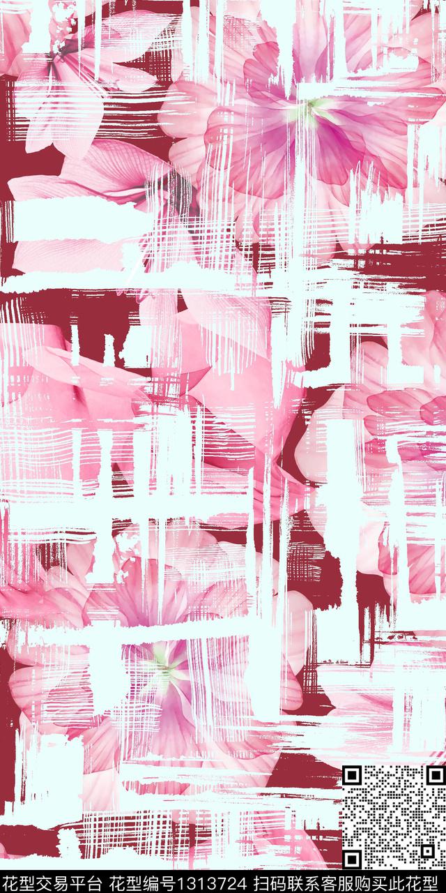笔触抽象花卉艺术数码印花华亿平台下载（图片编号: 1313724） - 瓦栏（Walan）