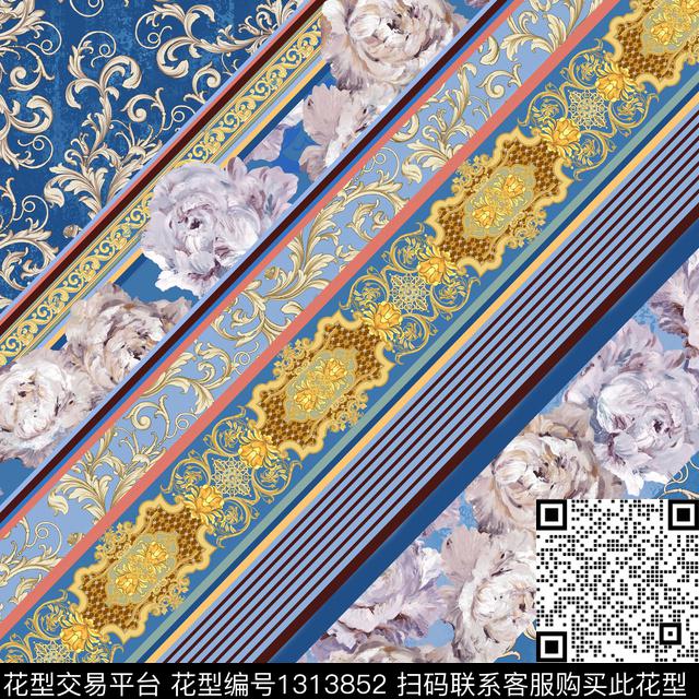 丝巾定位花花卉大牌风数码印花华亿平台下载（图片编号: 1313852） - 瓦栏（Walan）