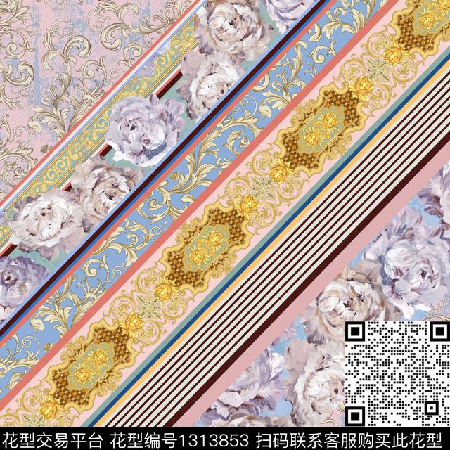 丝巾定位花大牌风欧式花卉数码印花华亿平台下载（图片编号: 1313853） - 瓦栏（Walan）