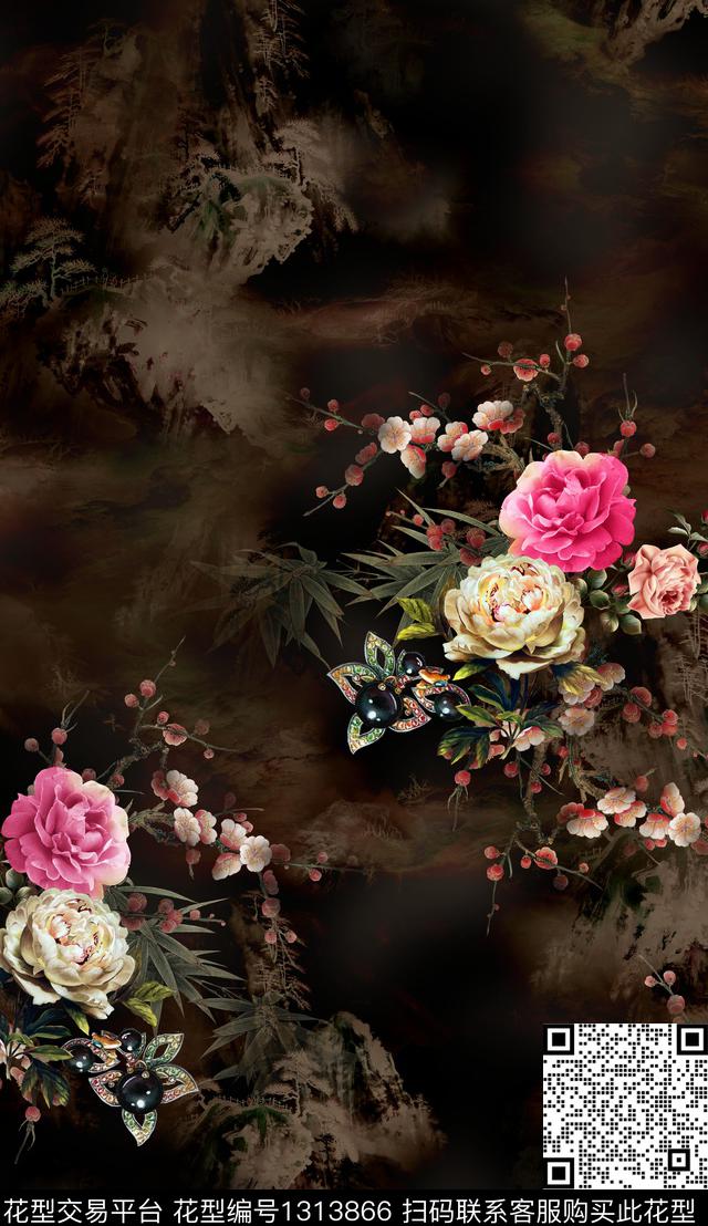 定位花大牌风艺术数码印花华亿平台下载（图片编号: 1313866） - 瓦栏（Walan）