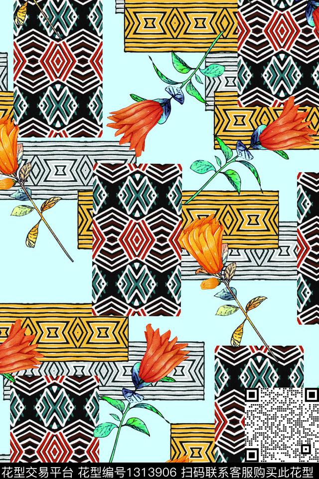 几何几何花卉春夏华亿平台数码印花华亿平台下载（图片编号: 1313906） - 瓦栏（Walan）