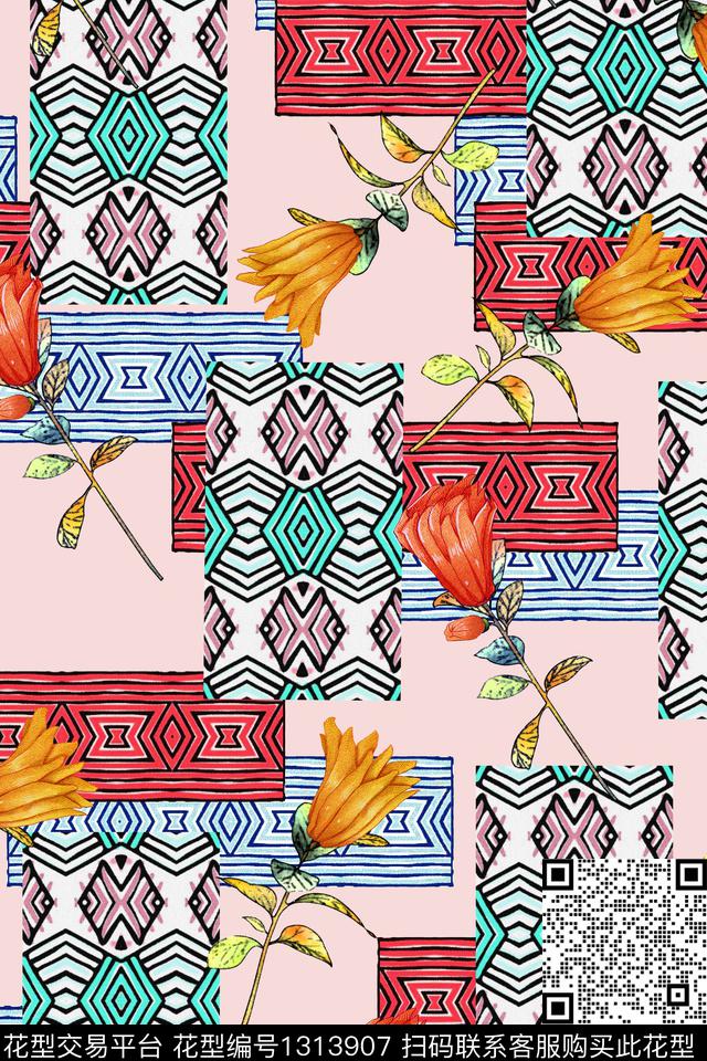 几何几何花卉春夏华亿平台数码印花华亿平台下载（图片编号: 1313907） - 瓦栏（Walan）