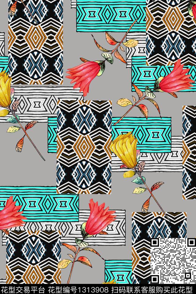 几何几何花卉春夏华亿平台数码印花华亿平台下载（图片编号: 1313908） - 瓦栏（Walan）