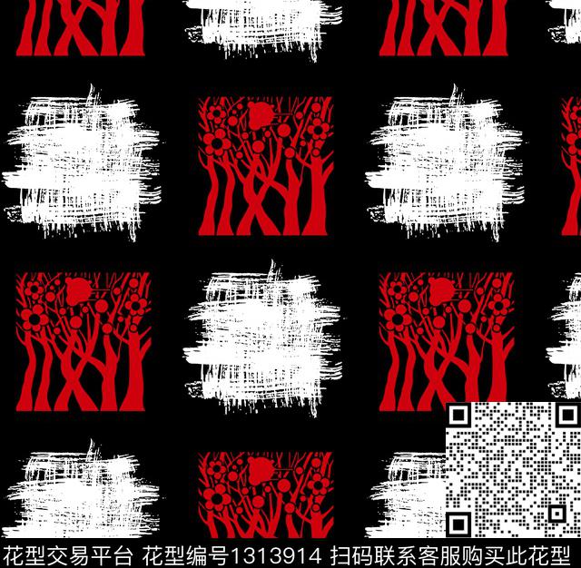 涂鸦几何花卉传统印花华亿平台下载（图片编号: 1313914） - 瓦栏（Walan）