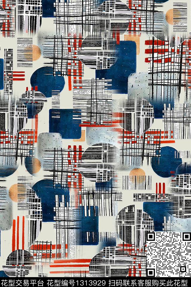 几何花卉大牌风数码印花华亿平台下载（图片编号: 1313929） - 瓦栏（Walan）