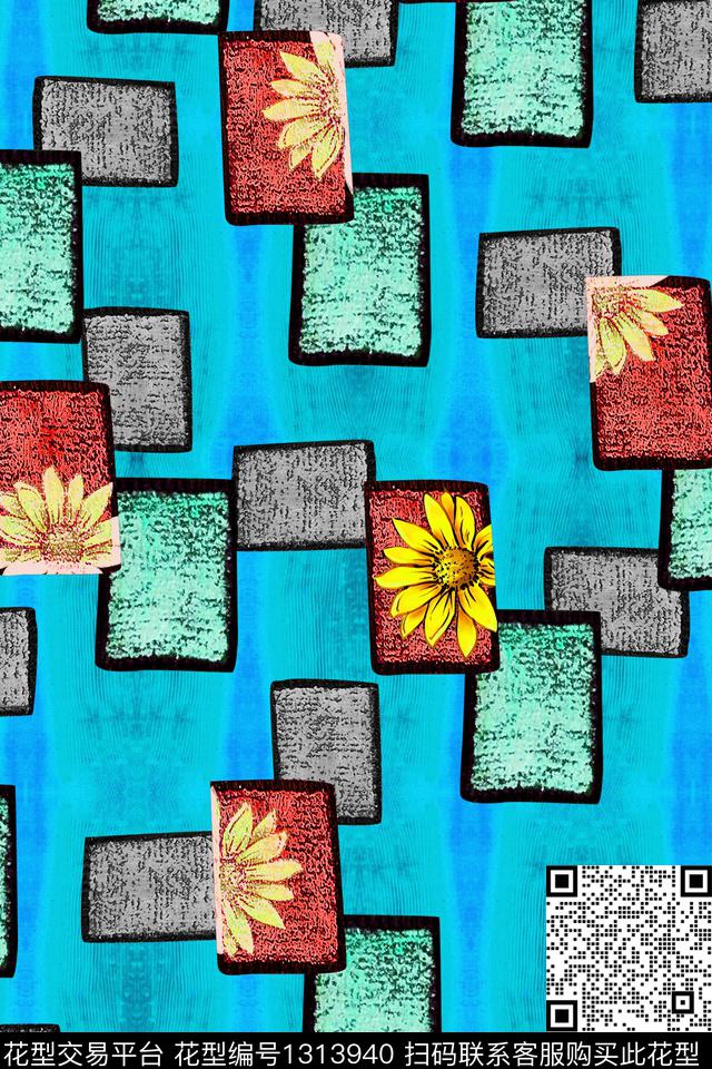 油画华亿平台几何花卉春夏华亿平台数码印花华亿平台下载（图片编号: 1313940） - 瓦栏（Walan）