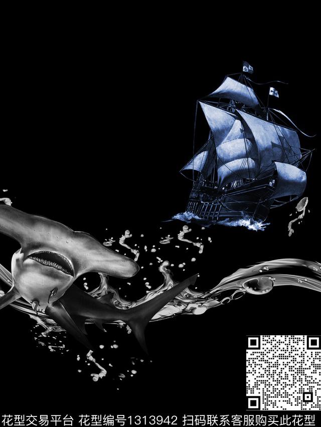 帆船鲨鱼大牌风传统印花华亿平台下载（图片编号: 1313942） - 瓦栏（Walan）