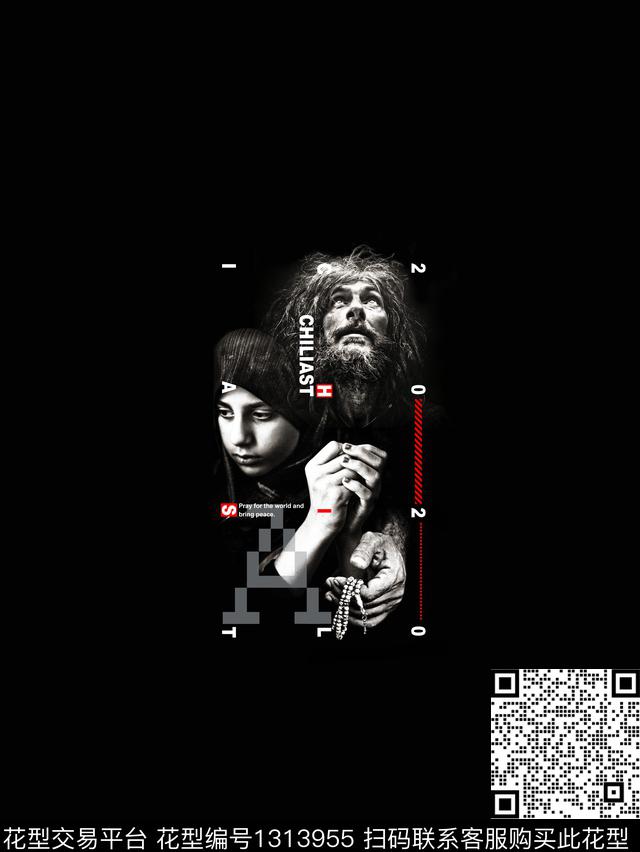 字母人物黑白华亿平台数码印花华亿平台下载（图片编号: 1313955） - 瓦栏（Walan）