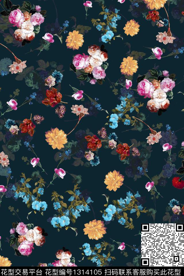复古花卉中老年数码印花华亿平台下载（图片编号: 1314105） - 瓦栏（Walan）