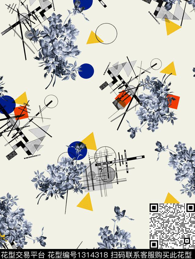 几何炫彩创意数码印花华亿平台下载（图片编号: 1314318） - 瓦栏（Walan）