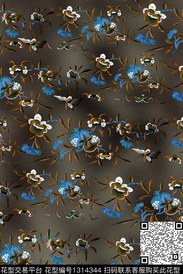 大牌风中老年刺绣花卉数码印花华亿平台下载（图片编号: 1314344） - 瓦栏（Walan）
