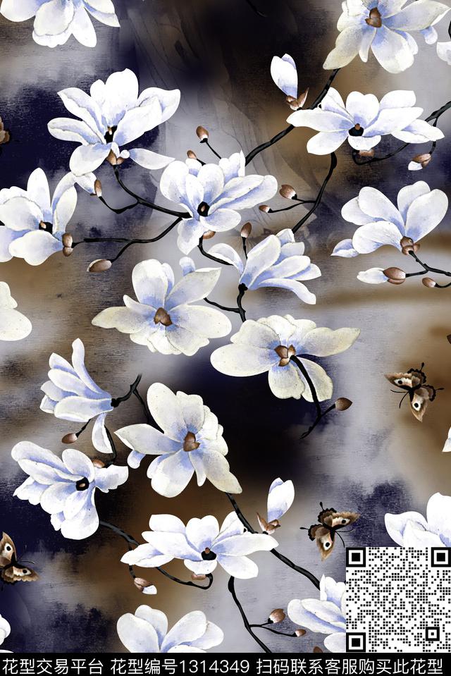 花卉香云纱中老年数码印花华亿平台下载（图片编号: 1314349） - 瓦栏（Walan）