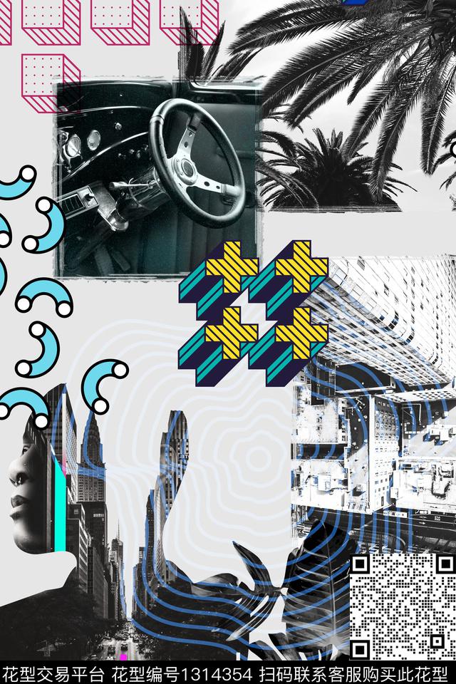 人物树林建筑数码印花华亿平台下载（图片编号: 1314354） - 瓦栏（Walan）