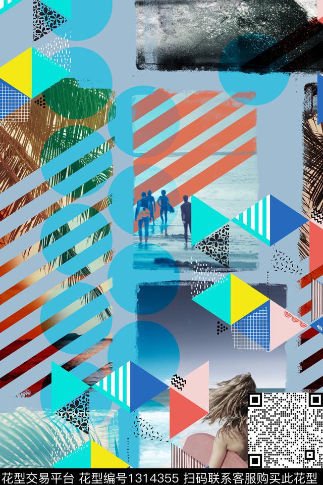 沙滩几何创意数码印花华亿平台下载（图片编号: 1314355） - 瓦栏（Walan）