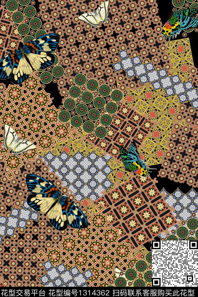 纸印花蝴蝶创意几何数码印花华亿平台下载（图片编号: 1314362） - 瓦栏（Walan）