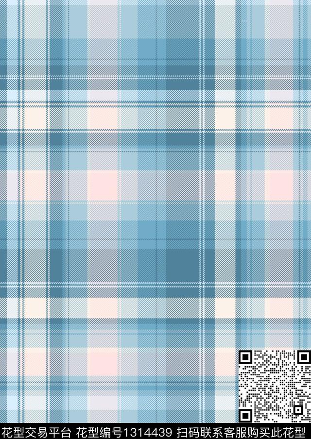 蓝色格子小清新传统印花华亿平台下载（图片编号: 1314439） - 瓦栏（Walan）