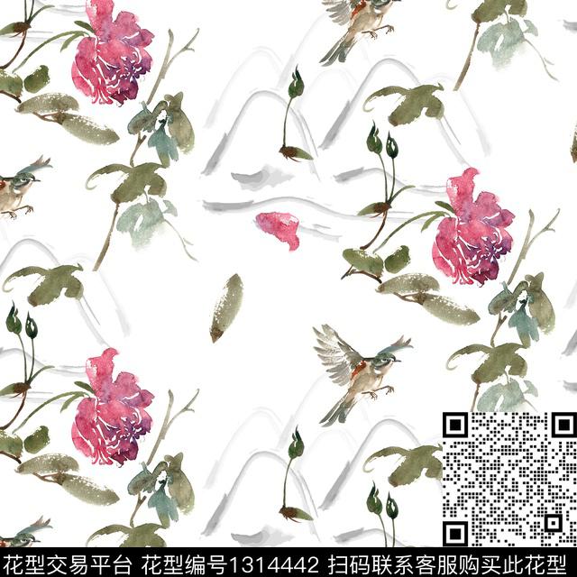 水彩大牌风手绘数码印花华亿平台下载（图片编号: 1314442） - 瓦栏（Walan）