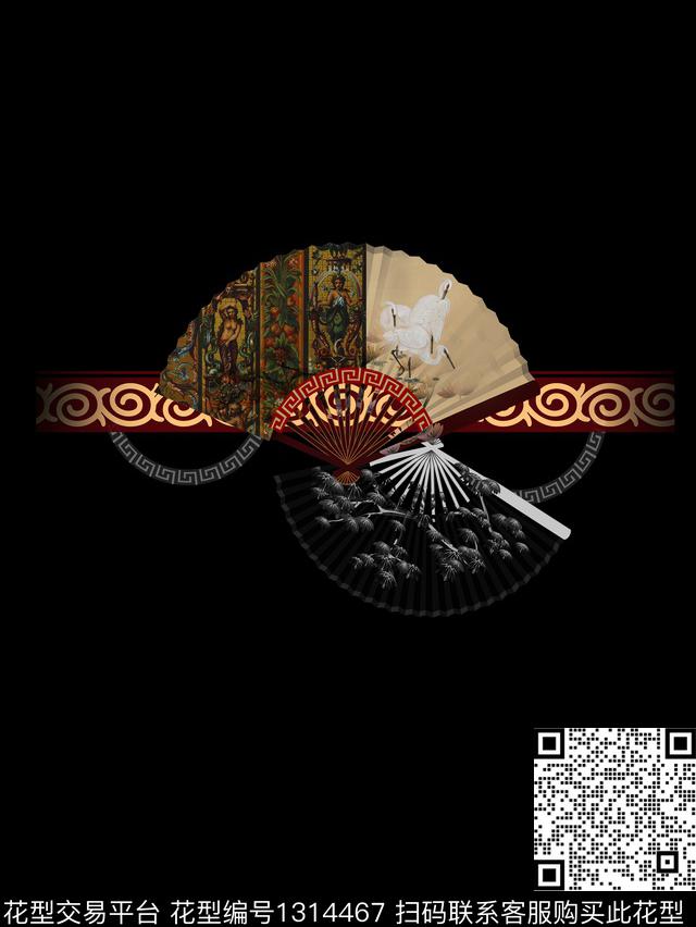 胸前独幅大牌风中国风数码印花华亿平台下载（图片编号: 1314467） - 瓦栏（Walan）