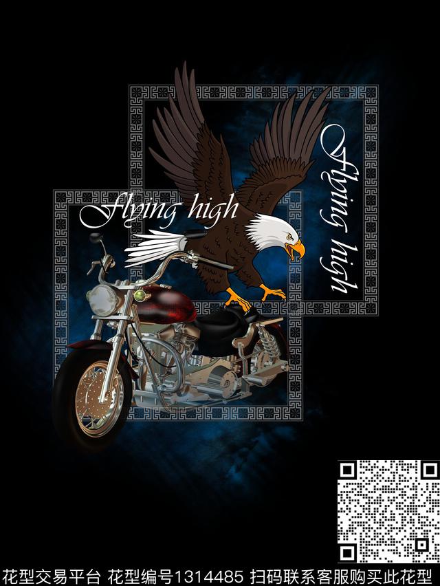 胸前独幅大牌风老鹰数码印花华亿平台下载（图片编号: 1314485） - 瓦栏（Walan）