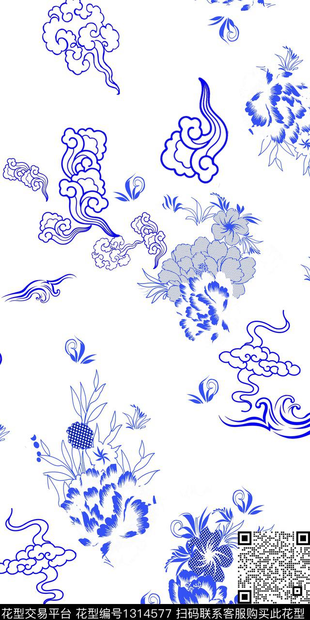 青花瓷旗袍中国风传统印花华亿平台下载（图片编号: 1314577） - 瓦栏（Walan）