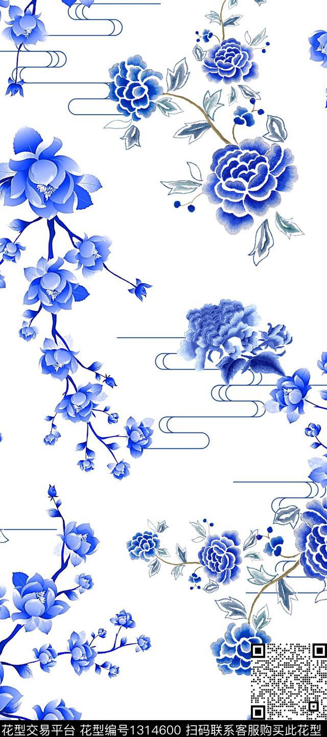 青花瓷旗袍中国风数码印花华亿平台下载（图片编号: 1314600） - 瓦栏（Walan）