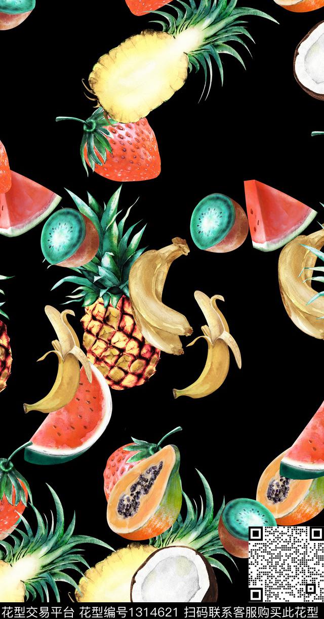 数码华亿平台菠萝水彩数码印花华亿平台下载（图片编号: 1314621） - 瓦栏（Walan）