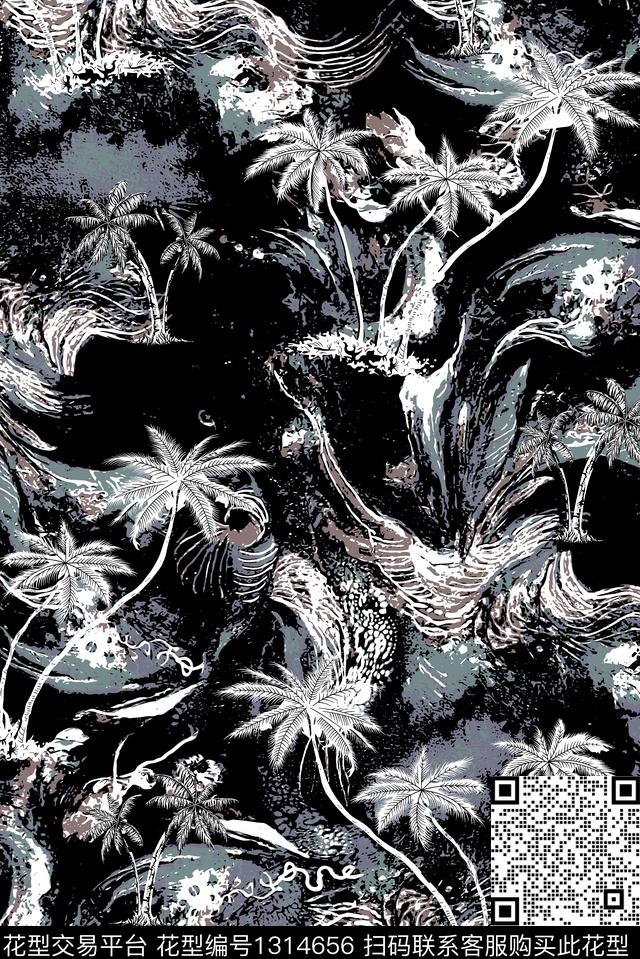 椰子树纹理大牌风传统印花华亿平台下载（图片编号: 1314656） - 瓦栏（Walan）