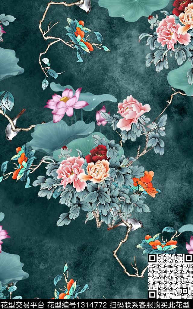 中国风旗袍真丝印花大牌民族风渐变纹理印花香云纱复古印花数码印花华亿平台下载（图片编号: 1314772） - 瓦栏（Walan）