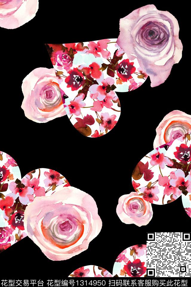 爱心花卉大牌风数码印花华亿平台下载（图片编号: 1314950） - 瓦栏（Walan）